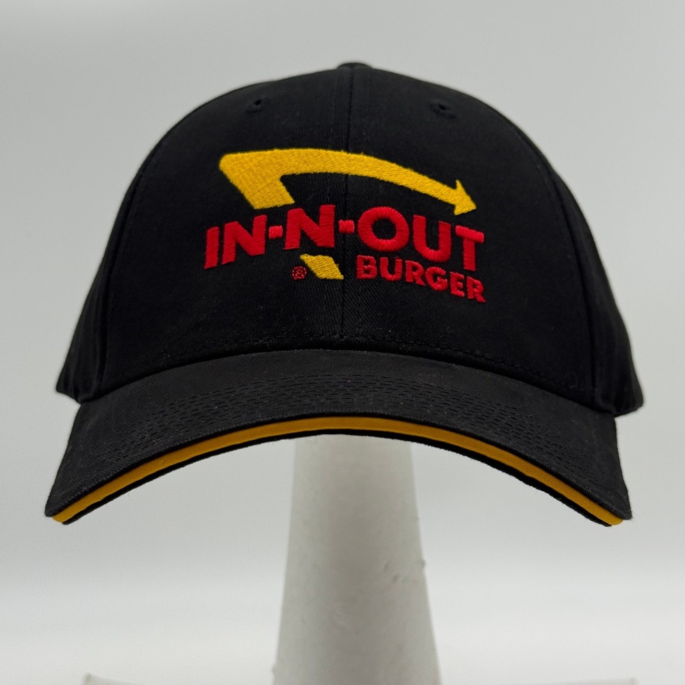 In-N-Out Burger Baseball Cap Hat Black Red Yellow Logo Adjustable Strapback